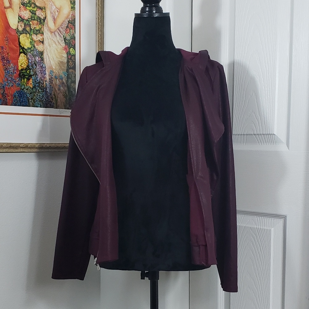 Burgundy Wine Colored Slant Zip Hooded Sweatshirt - Picture 5 of 7